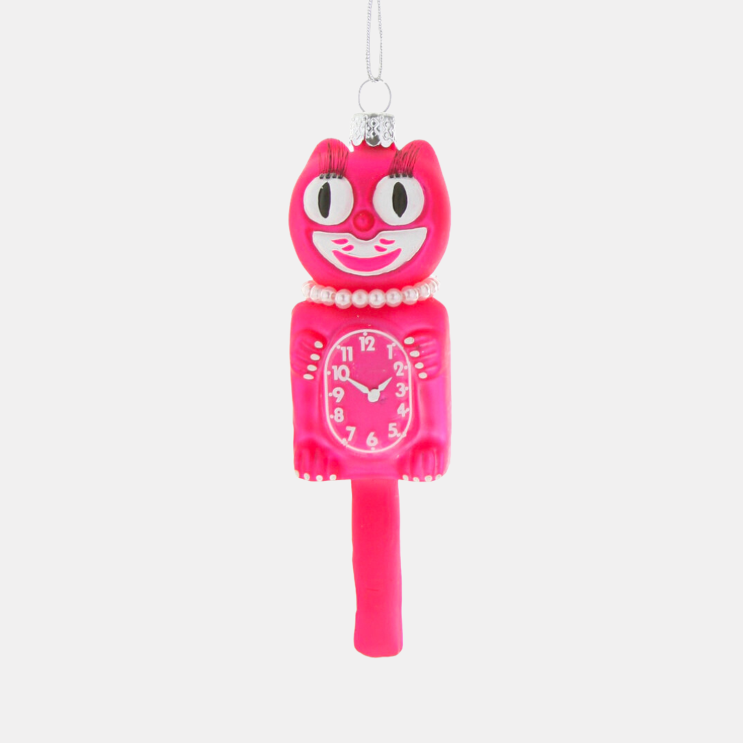 Pink Retro Cat Clock Ornament