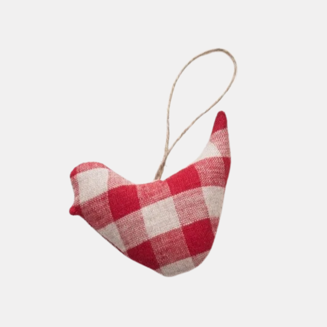 Red Gingham Linen Bird Ornament