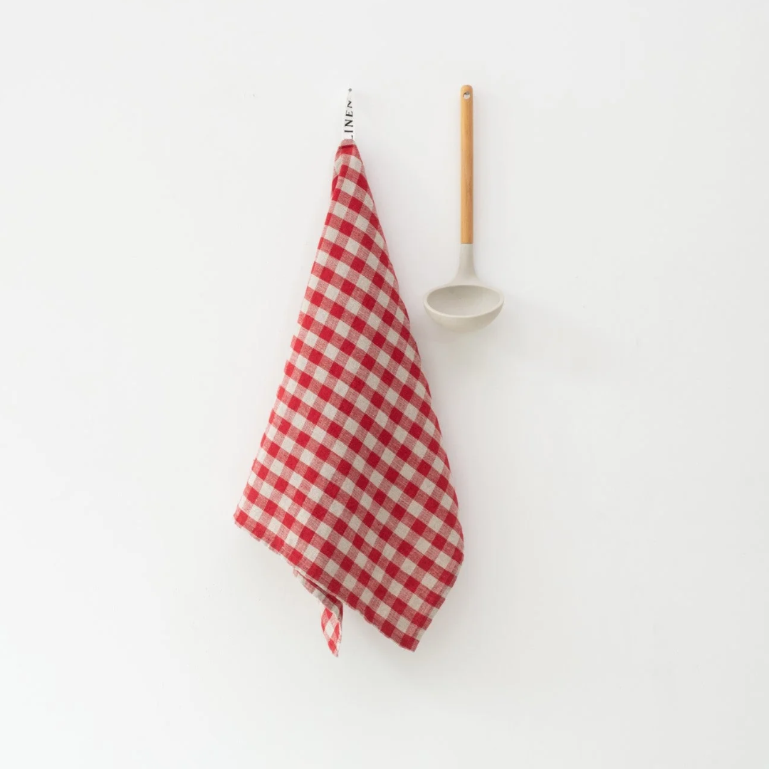 Red Gingham Linen Kitchen Towel