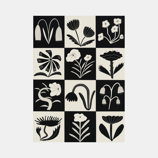 Black And White Flowers Print