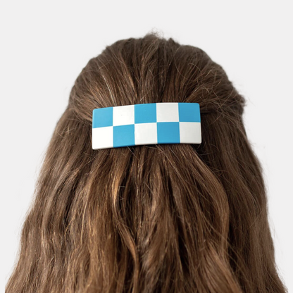 Blue Checker Barrette