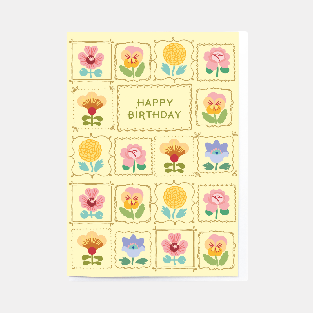 Happy Birthday Floral Squares Card