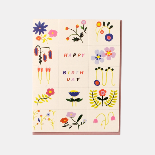 Happy Birthday Grid Floral Doodles Card
