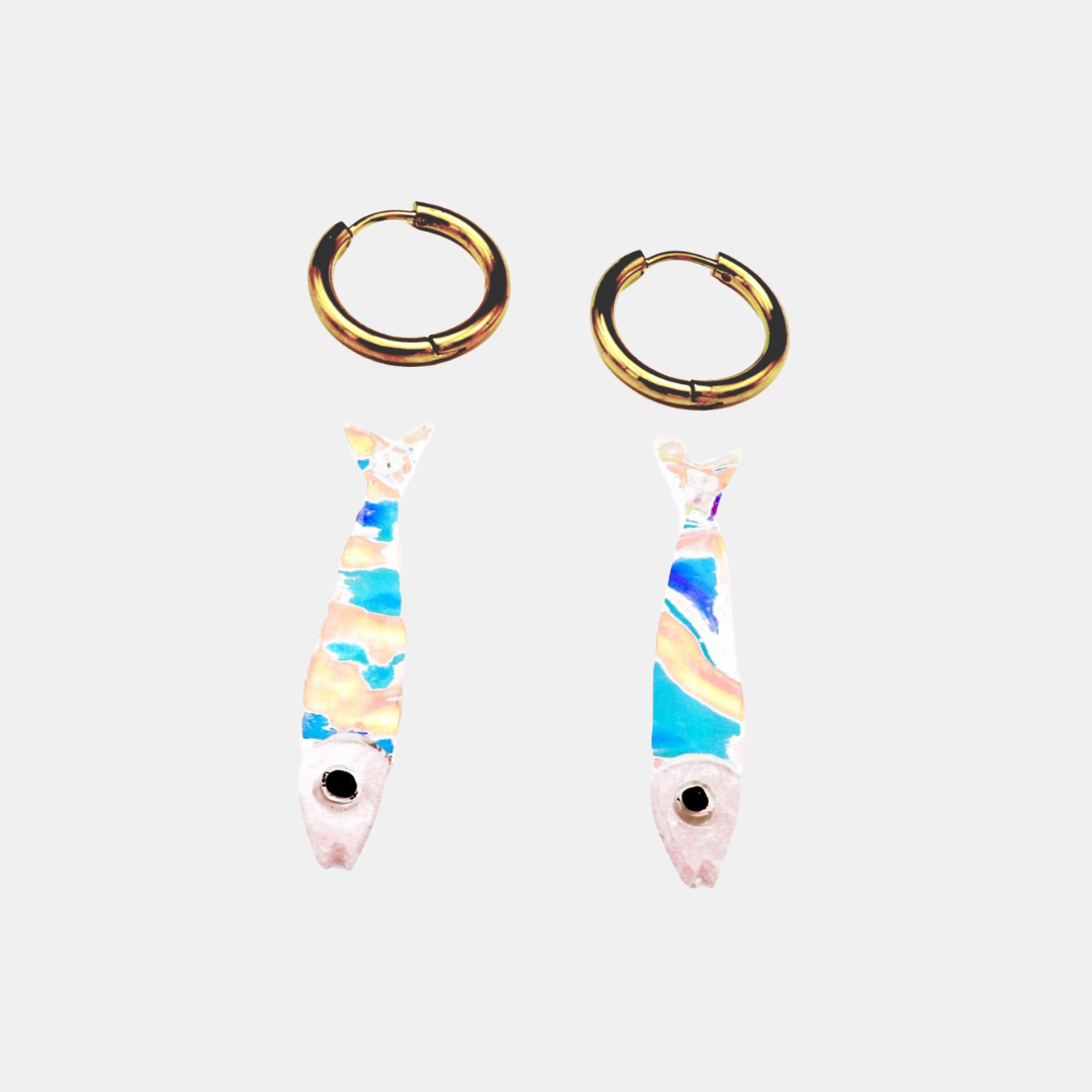 Mini Iridescent Pink Sardine Earrings