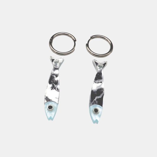 Mini Silver Blue Sardine Earrings