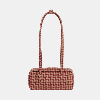 Tan Houndstooth Small Nylon Bowler Bag