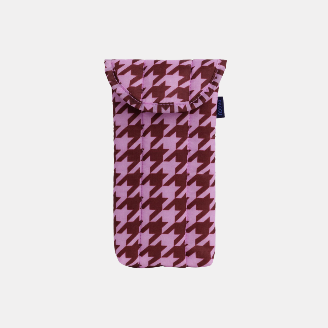 Pink Houndstooth Puffy Glasses Sleeve