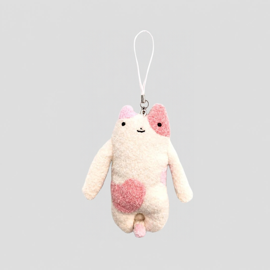 Pink and White Calico Cat Fumofumo-San Plush Keychain