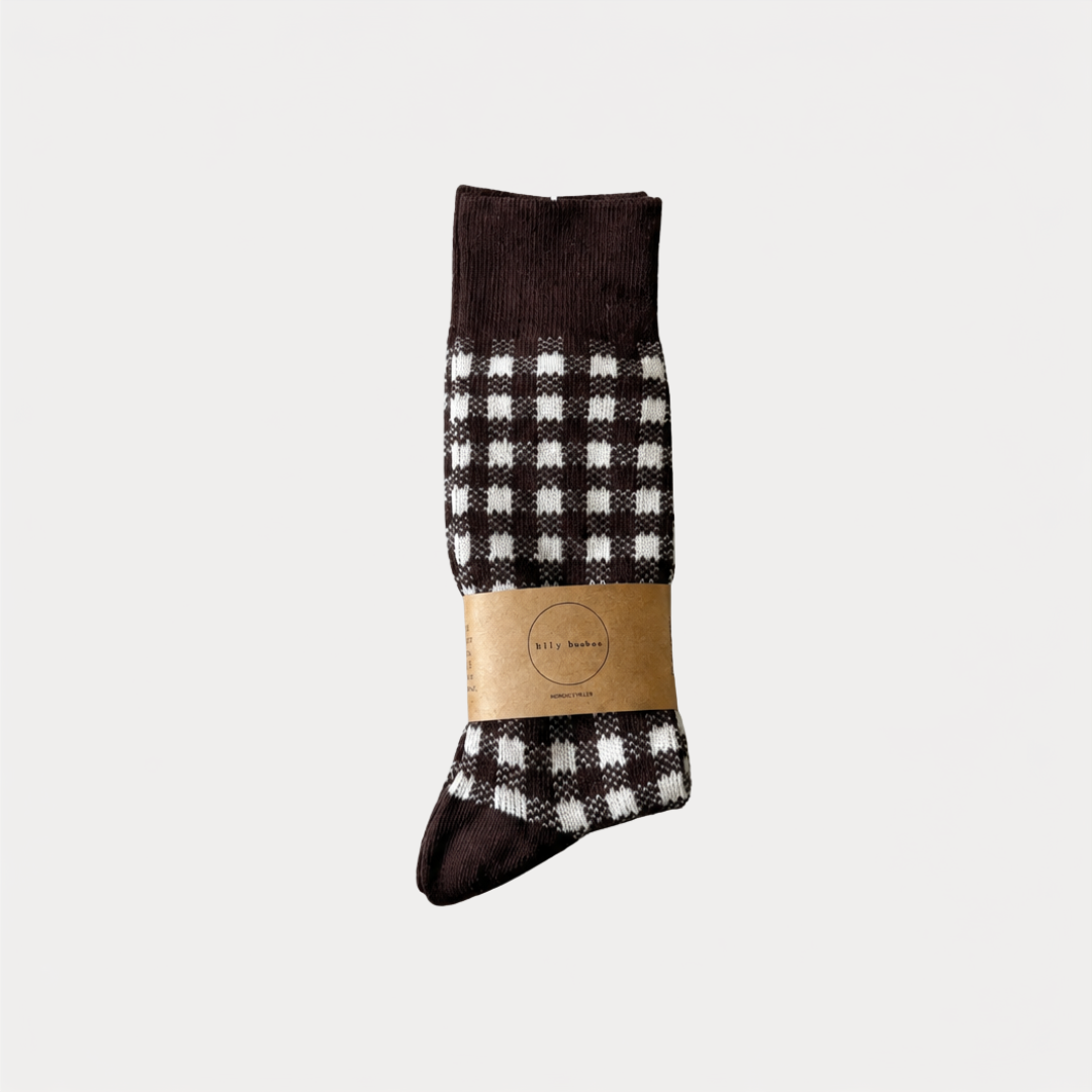 Espresso Brown Gingham Socks