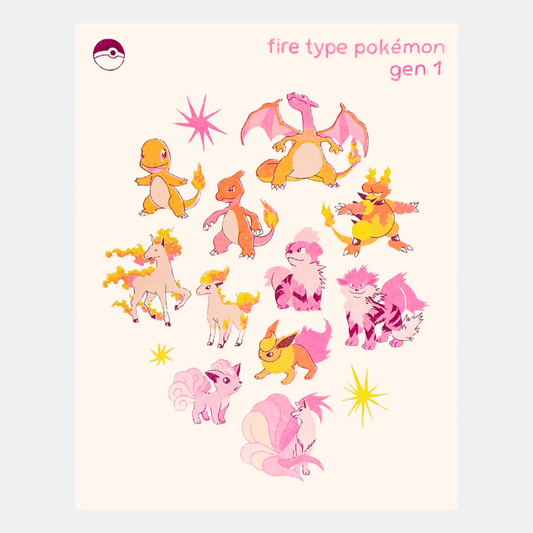Gen. 1 Fire Pokemon Risograph Print