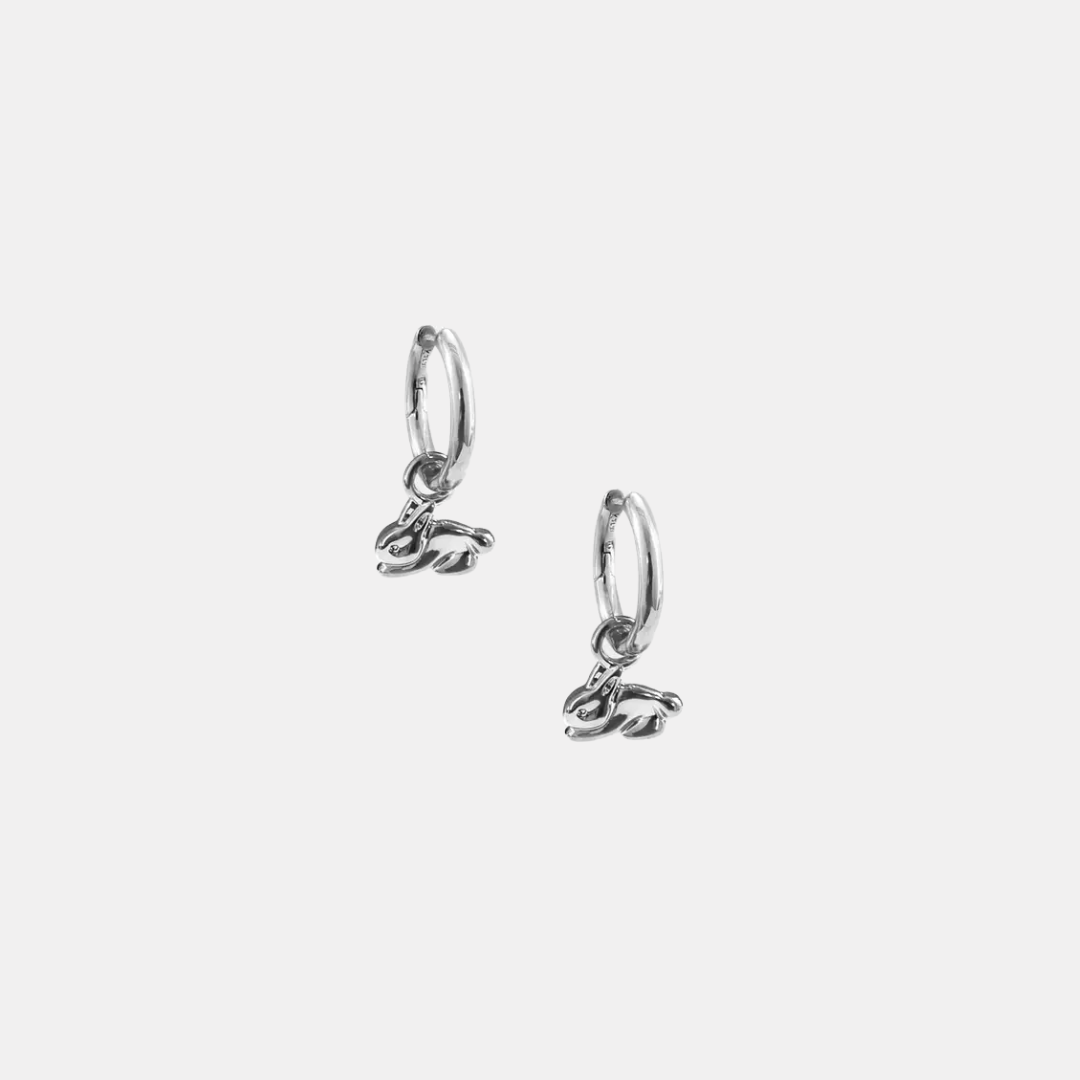 Silver Bunny Charm Hoops