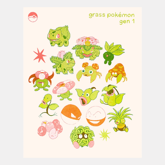 Gen. 1 Grass Pokemon Risograph Print