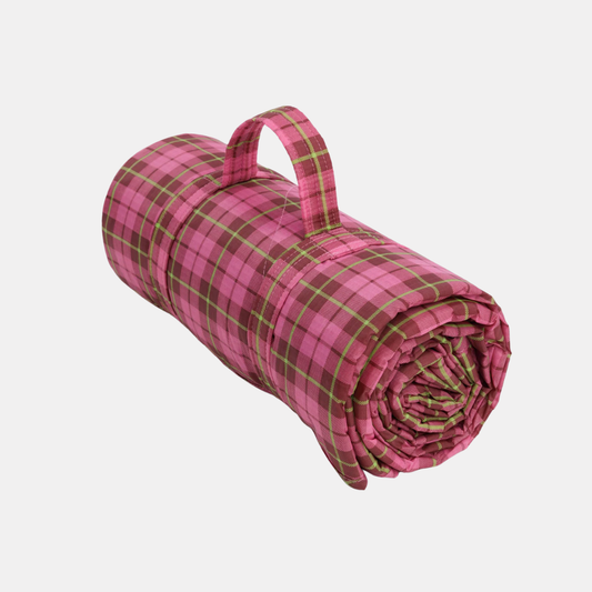 Azalea Pink Tartan Puffy Picnic Blanket