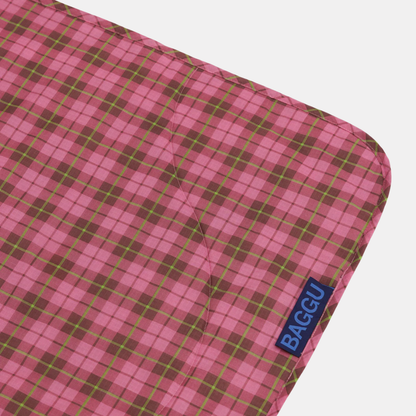Azalea Pink Tartan Puffy Picnic Blanket