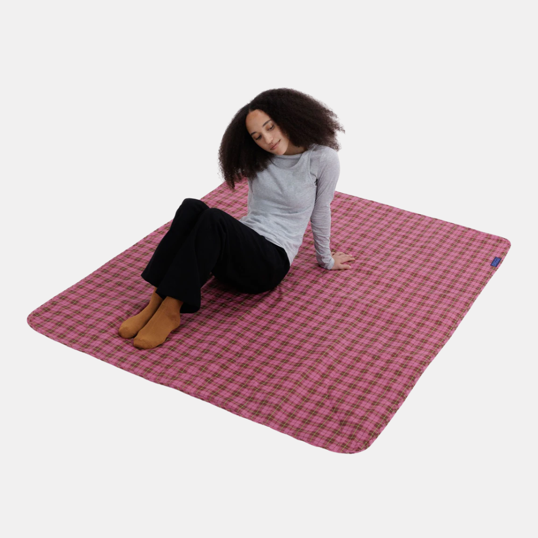 Azalea Pink Tartan Puffy Picnic Blanket