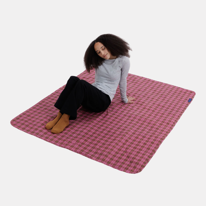 Azalea Pink Tartan Puffy Picnic Blanket