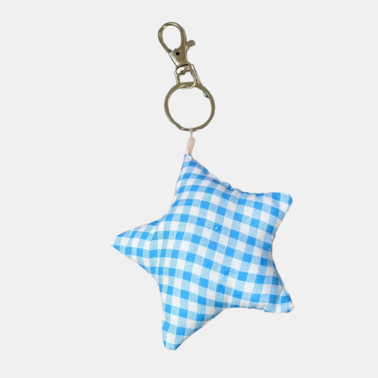 Blue Gingham Star Bag Charm