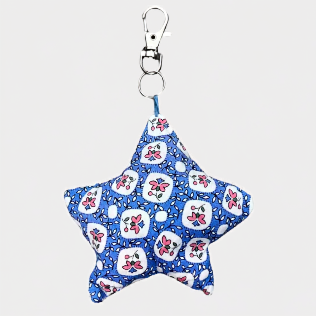 Blue Floral Patches Star Bag Charm