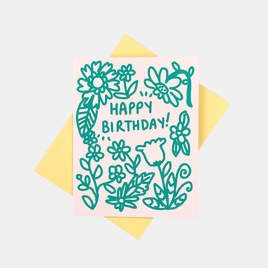 Happy Birthday Green Floral Card