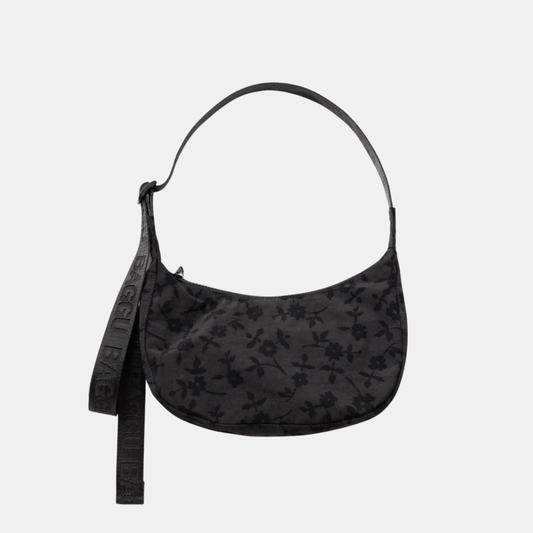 Charcoal Ditsy Floral Small Nylon Crescent Bag