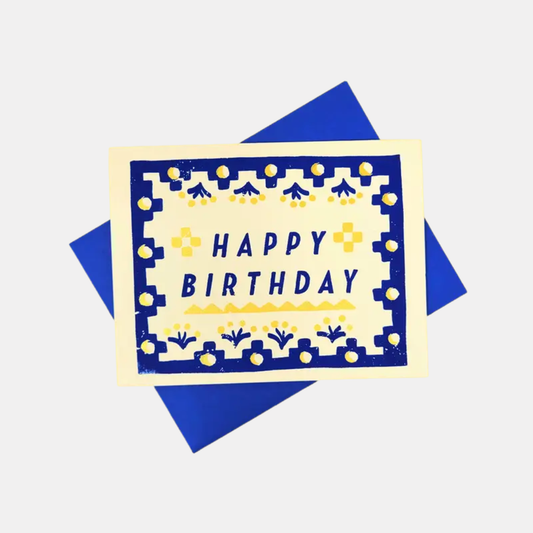 Blue Textile Happy Birthday Card