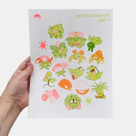 Gen. 1 Grass Pokemon Risograph Print