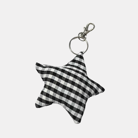 Black Gingham Star Bag Charm