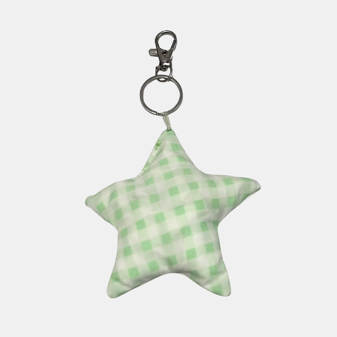 Mint Gingham Star Bag Charm