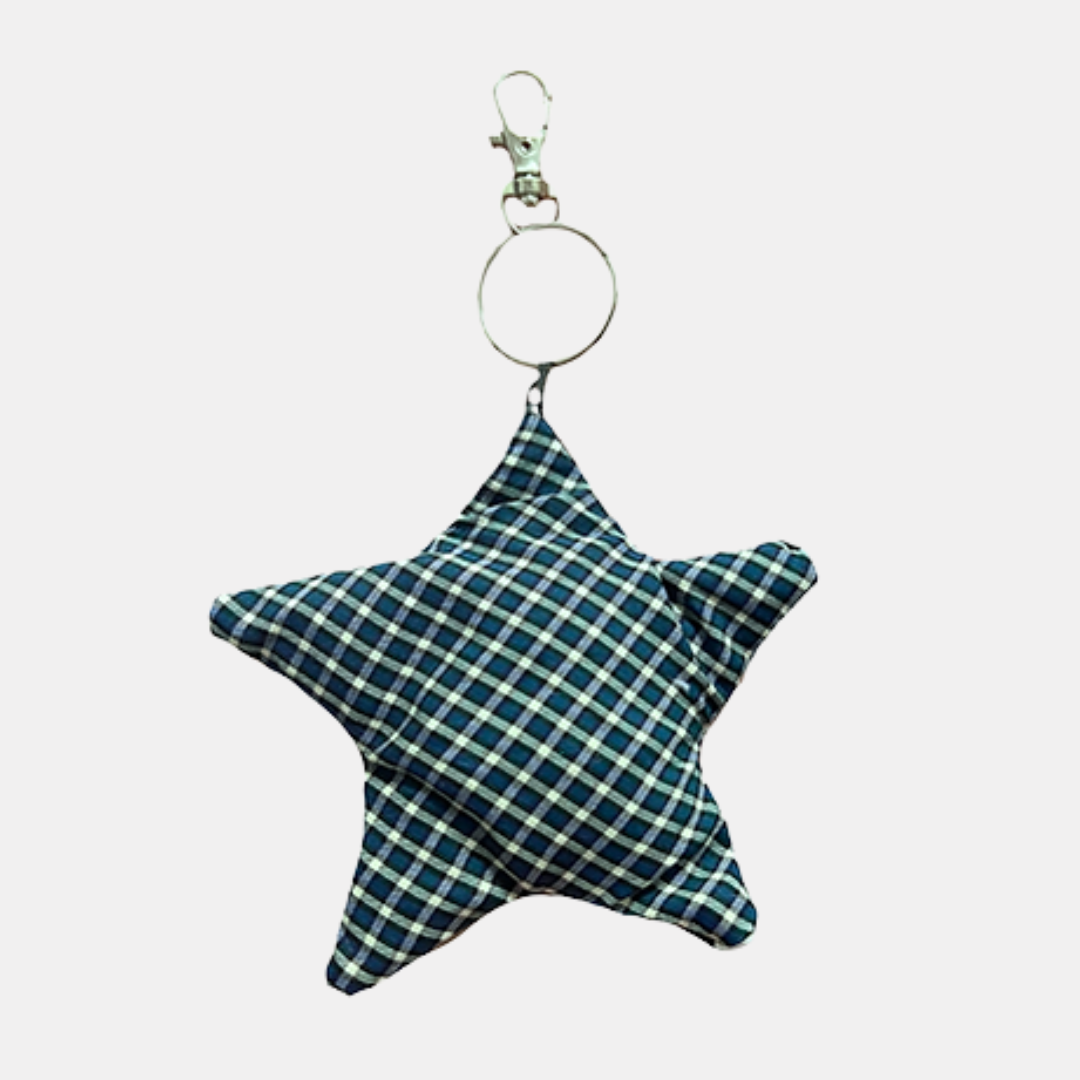 Blue Plaid Star Bag Charm