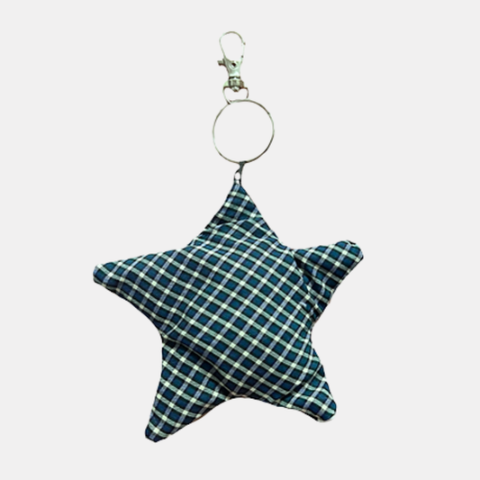 Blue Plaid Star Bag Charm
