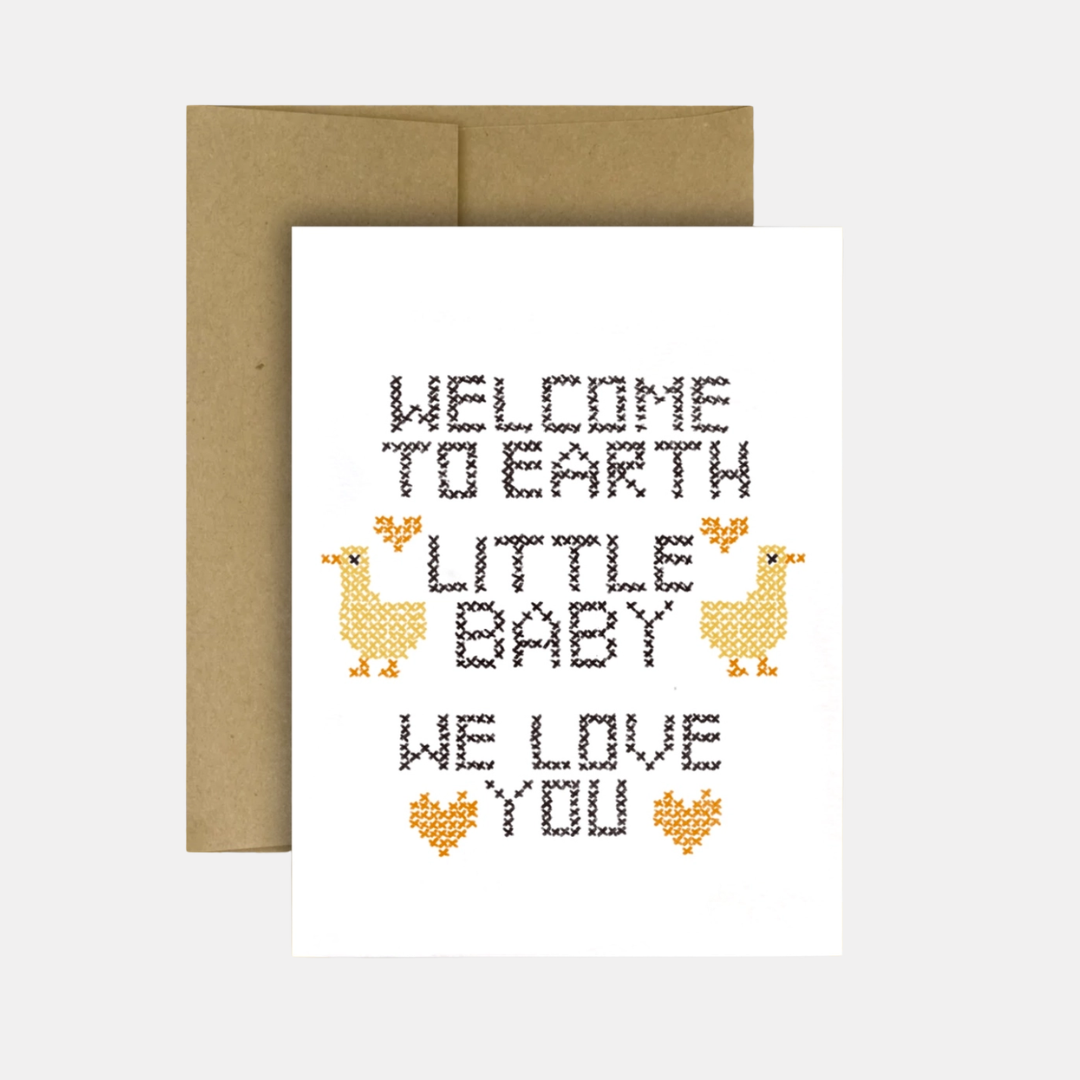Welcome To Earth Baby Cross Stitch Card