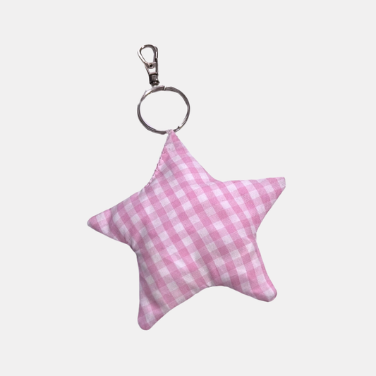 Light Pink Gingham Star Bag Charm