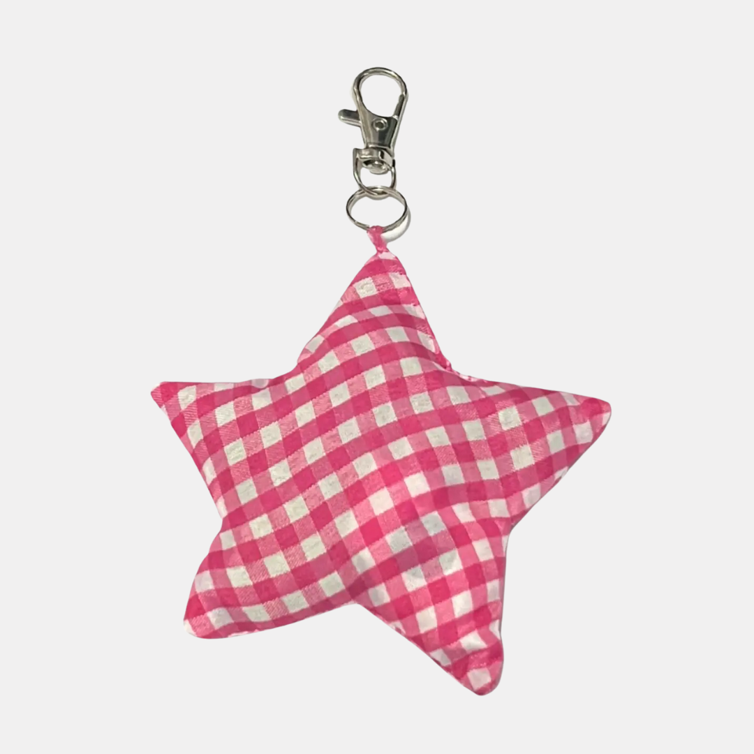 Dark Pink Gingham Star Bag Charm
