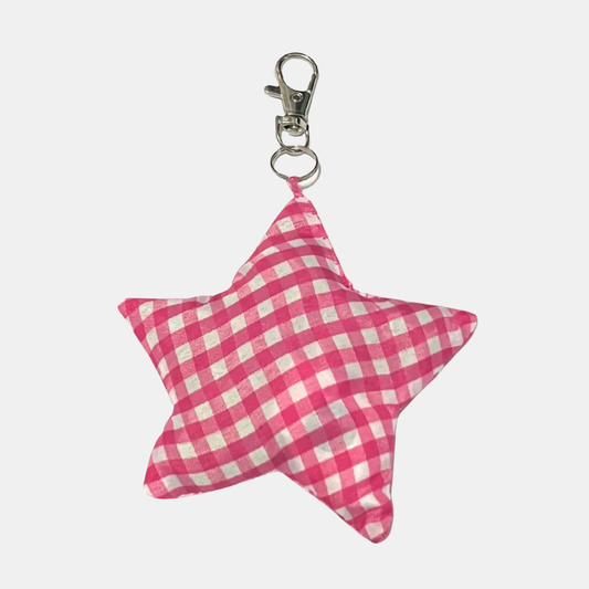 Dark Pink Gingham Star Bag Charm