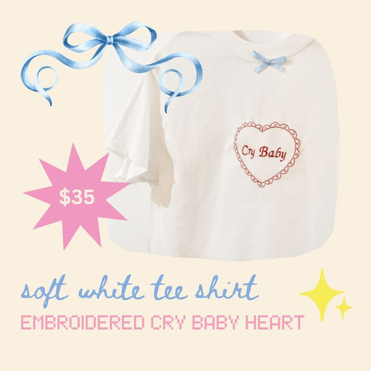 Cry Baby Embroidered Tee | White
