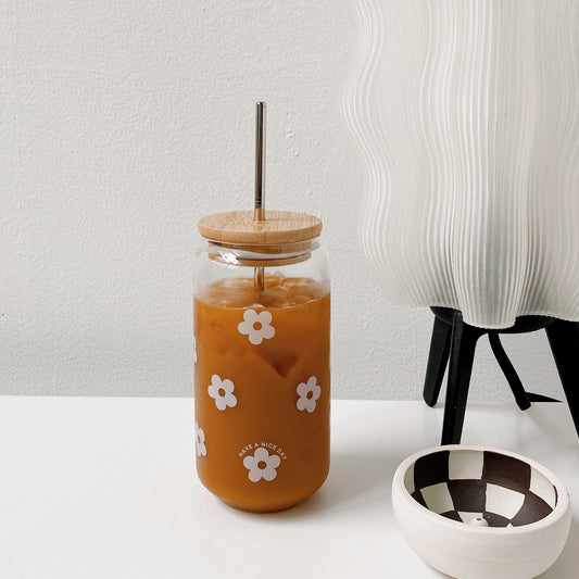 White Daisy Glass Cup