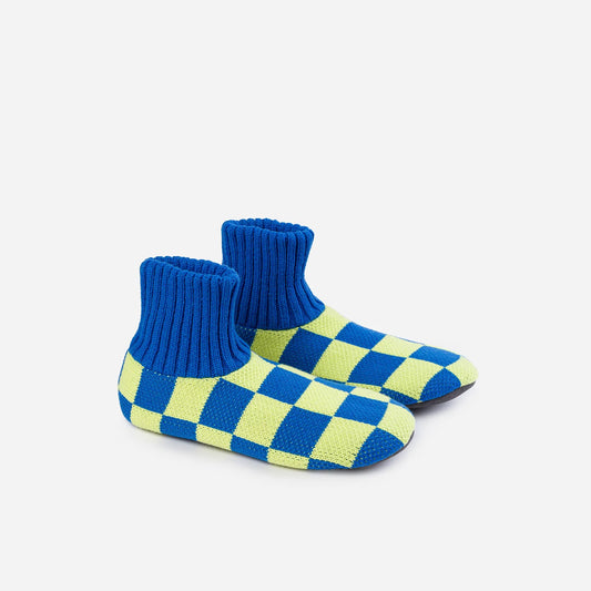 Checkerboard Sock Slippers | Lime + Cobalt