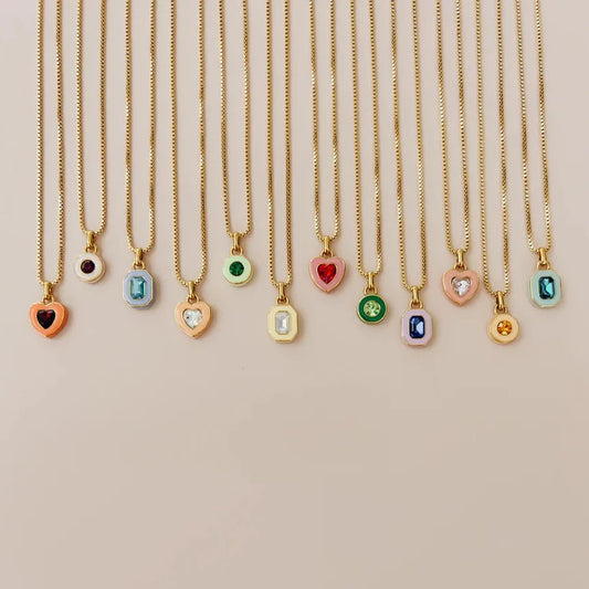 Enamel Birthstone Necklace | Various Styles
