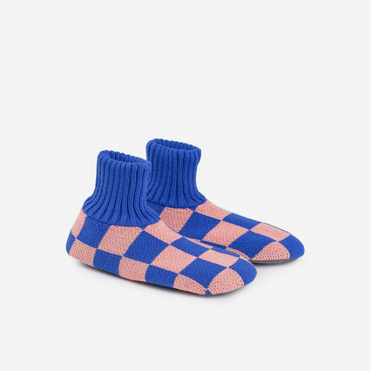 Checkerboard Sock Slippers | Cobalt Pink